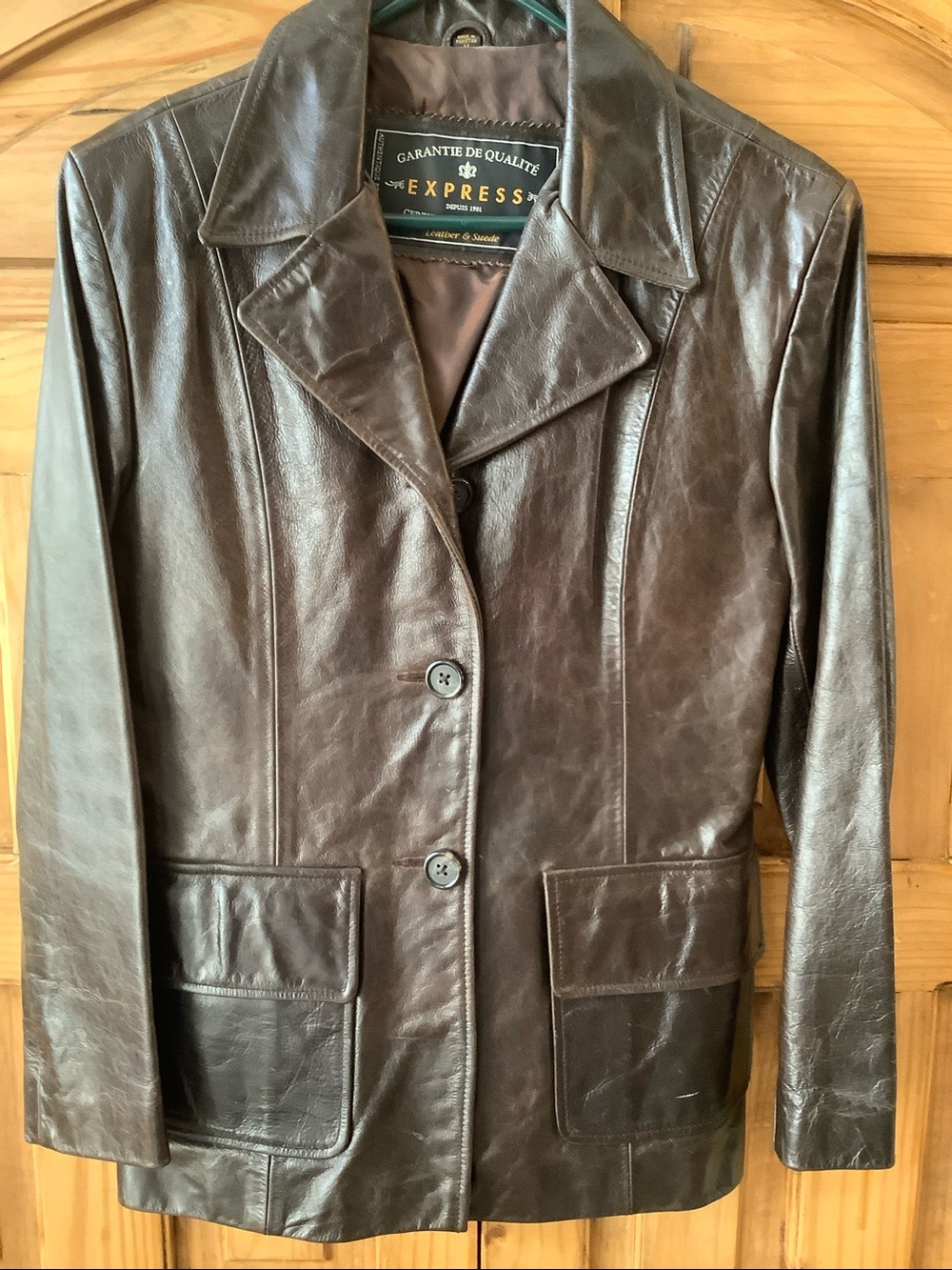 Express Dark Brown Leather Button-Front Blazer Jacket